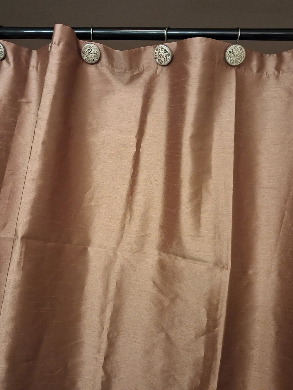 Silk-Look Shower Curtain in Warm Bronze With Mosaic Hooks
